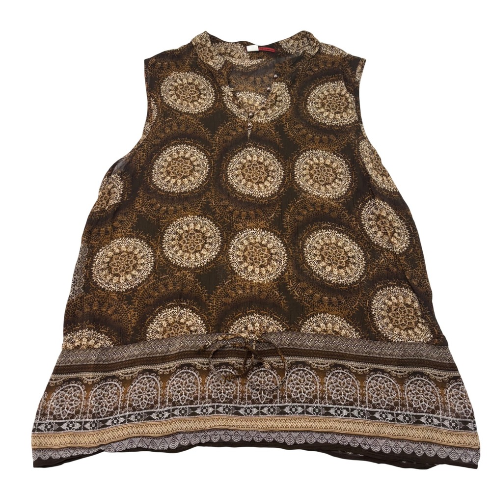 Tapemeasure Womens Brown Mandala Medallion Print Sleeveless Rayon Blouse Size 16